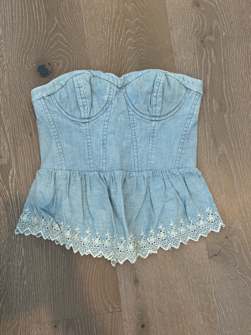 Denim & Supply Ralph Lauren Light Blue Strapless Peplum Bustier Top